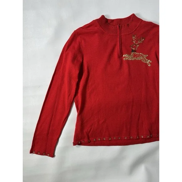 Vintage Michael Simon Event Sequin Reindeer Christmas Sweater Medium Excellent - Picture 2 of 14